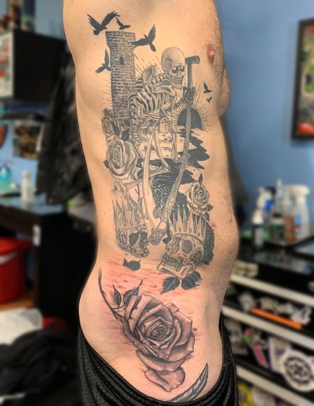 Tattoos - Death Card Scenery on Ribs - 138843